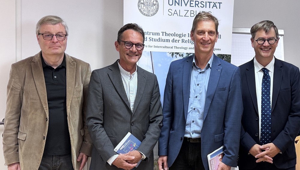 Auftakt am 28. September 2026 in Salzburg - v.l. Prof. Franz Gmainer-Pranzl, Rektor Bernhard Fügenschuh, Dekan Dietmar Winkler, Prof. Martin Rötting