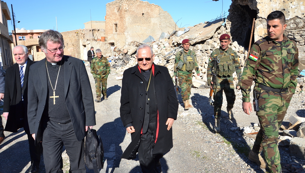 Nordirak, Ninive-Ebene, zerstörte Christenstadt Batnaya, Bischof Manfred Scheuer,l Patriarch Louis Sako, Peshmerga-Soldaten