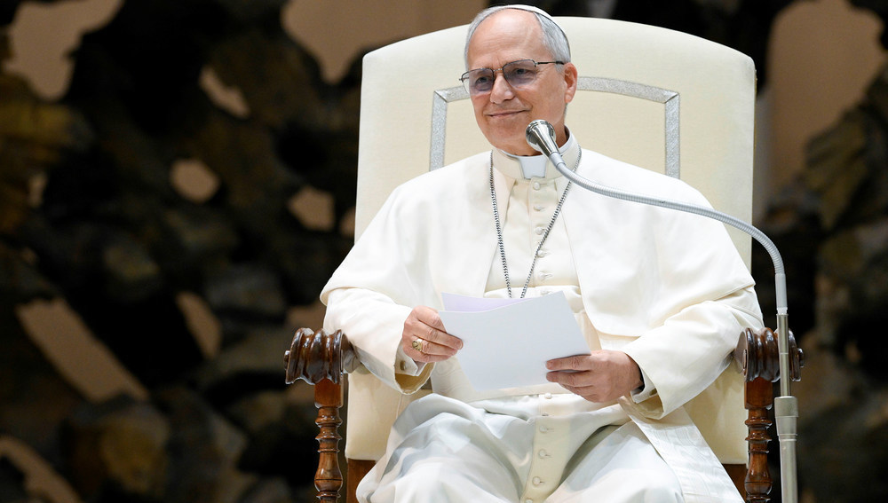 Papst Leo XIV. in Audienzhalle im Vatikan