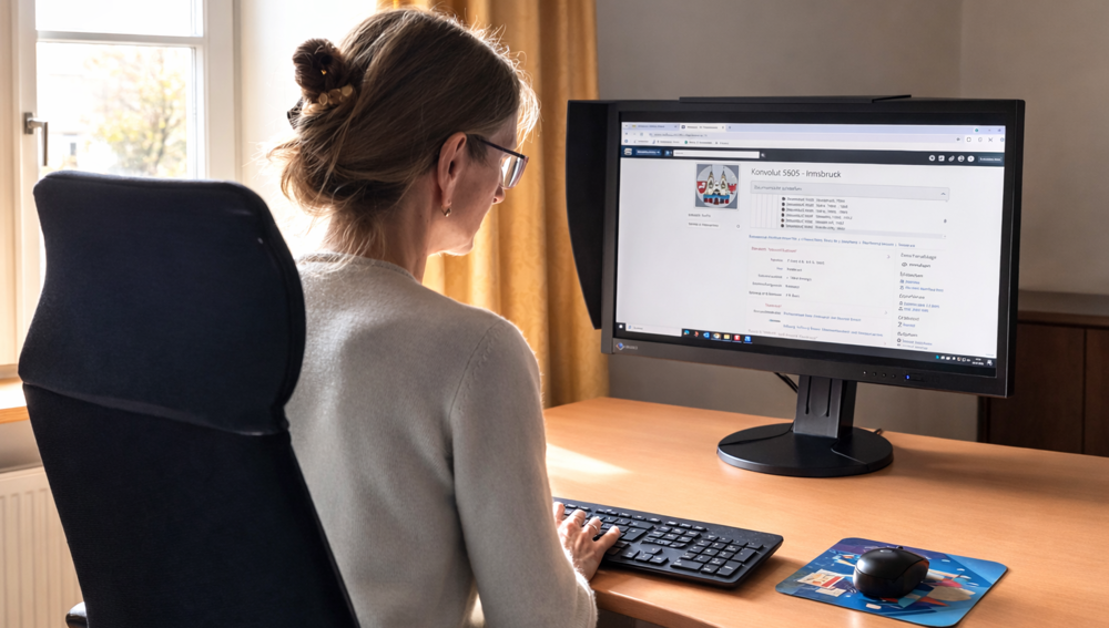 Diözesanarchivarin Erika Kustatscher vor dem digitalen Archiv